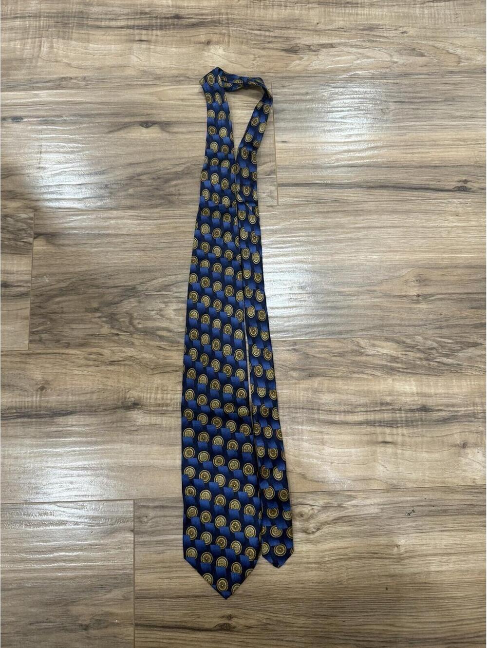 Canali Milano 100% Silk Tie Blue Gold Medallion Geometric Made Italy